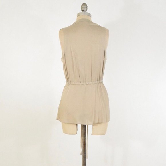 Robert Rodriguez Beige Beaded Silk Chiffon Tie-Waist Blouse - Picture 3 of 7